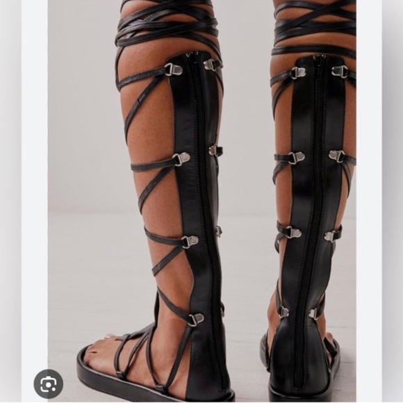 Free People Gladiator Sandals Black Leather Size 6.5 - Picture 3 of 14